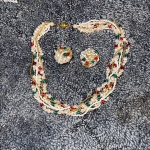 Elegant, Vintage Multicolor Beaded Necklace and Clip Earring Set